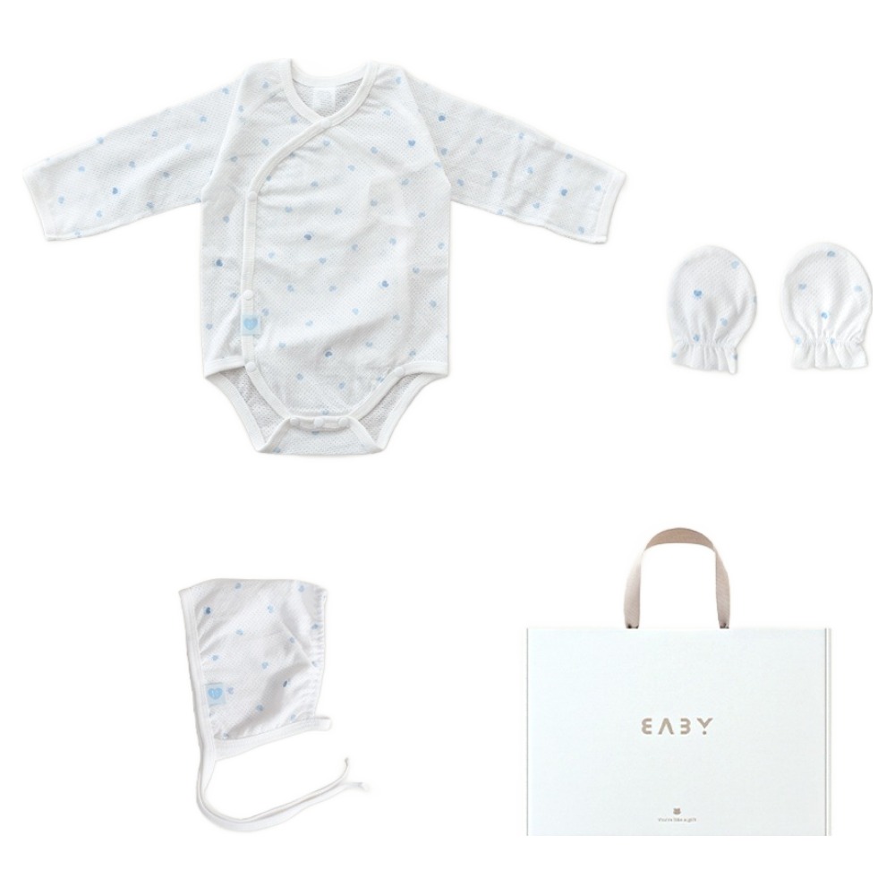 베이비앤아이 신생아용 하트 메쉬 배냇슈트 + 모자 + 손싸개 + 쇼핑백 세트 29,300원 꿀딜